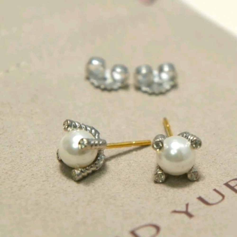 David Yurman 925 Silver 585 6mm PEARL w/ Diamond